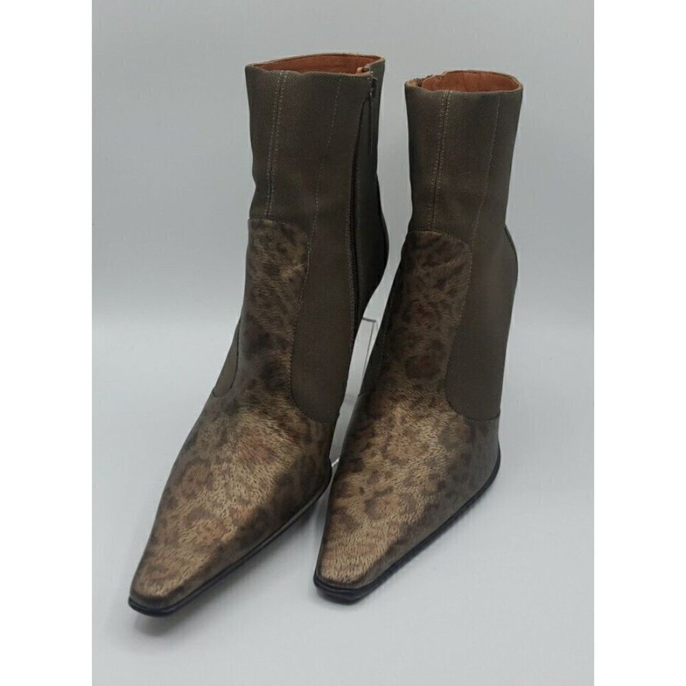 Donald Pliner Metallic Leopard Print Mesh Leather Zip Ankle Boots Size 10M NEW